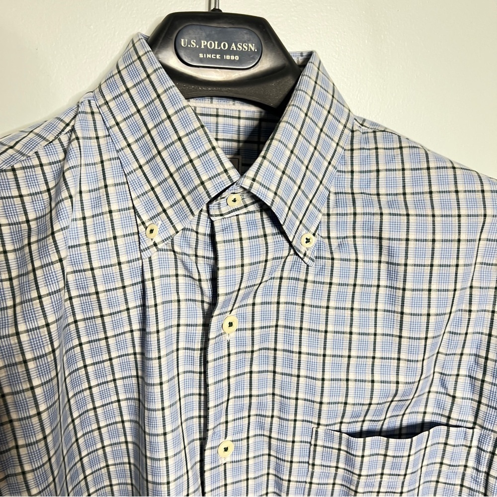 Peter Millar Men’s Medium Blue, Black, White Plaid Shirt 100% Cotton Button-Down - Picture 3 of 10